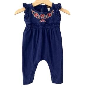 Tea Collection Martha Berry Embroidered Floral Flutter Romper - Blue Violet 3-6M